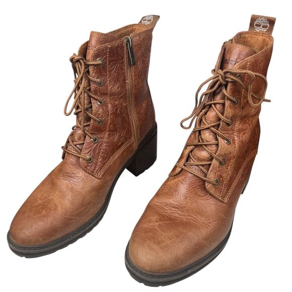 Timberland Women’s Sienna Brown Leather Embossed Ankle Boot Size US 10 - Picture 6 of 12